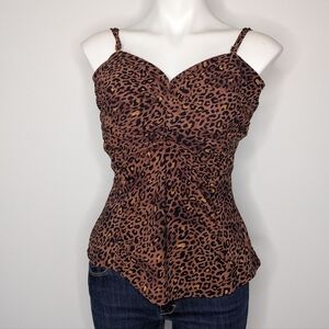 Assets By Spanx Brown Black Leopard Cheetah Animal Print Bikini Top L/XL